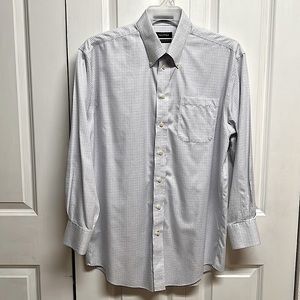 Nautica Blue White Checker Print Non Iron Cotton Dress Shirt Size 16